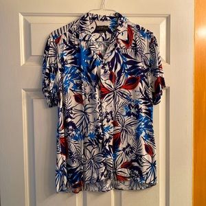 Men casual button down floral print bowling type short sleeve shirt Zara M
